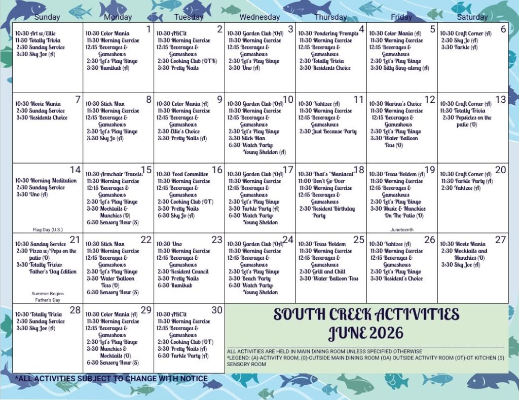 Please call (360) 736-9384 for additional assistance viewing this activity calendar.